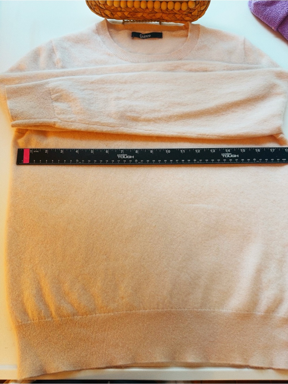 🩰🍓 Quince • 100% Mongolian Cashmere • Light Ballerina Pink Crewneck (Mended) - Picture 7 of 8